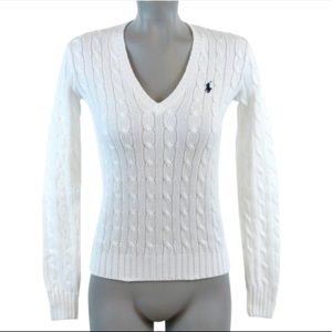 Ralph Lauren Sport White Knit Sweater V-Neck M